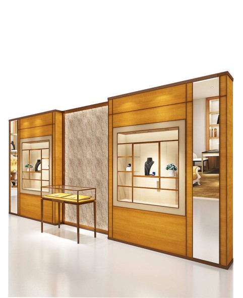 High End Wooden Jewelry Store Lighted Wall Display Case 